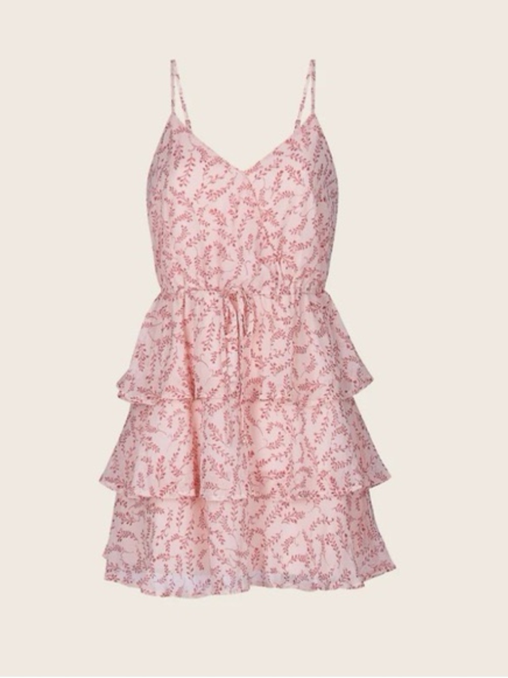 Trixxi Pink Dress with Red Botanical Print Ruffle Tiered